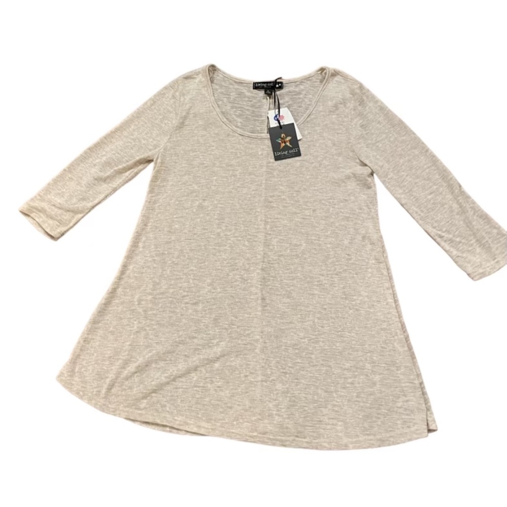 Living Doll Women's Beige Lightweight Long Sleeve Blouse Top Size Large